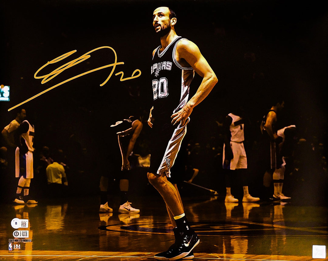 Manu Ginobili Signed 16x20 Photo San Antonio Spurs Spotlight Signed In Gold