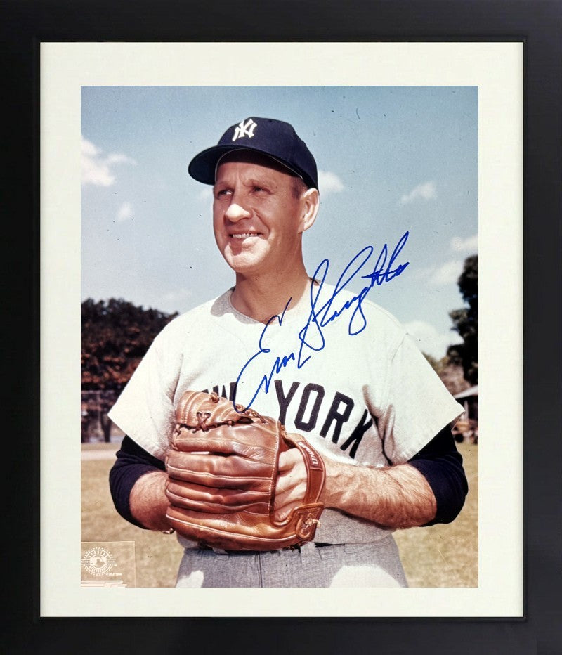 Enos Slaughter signed New York Yankees MLB 8x10 Photo imperfect Framed-COA (HOF)