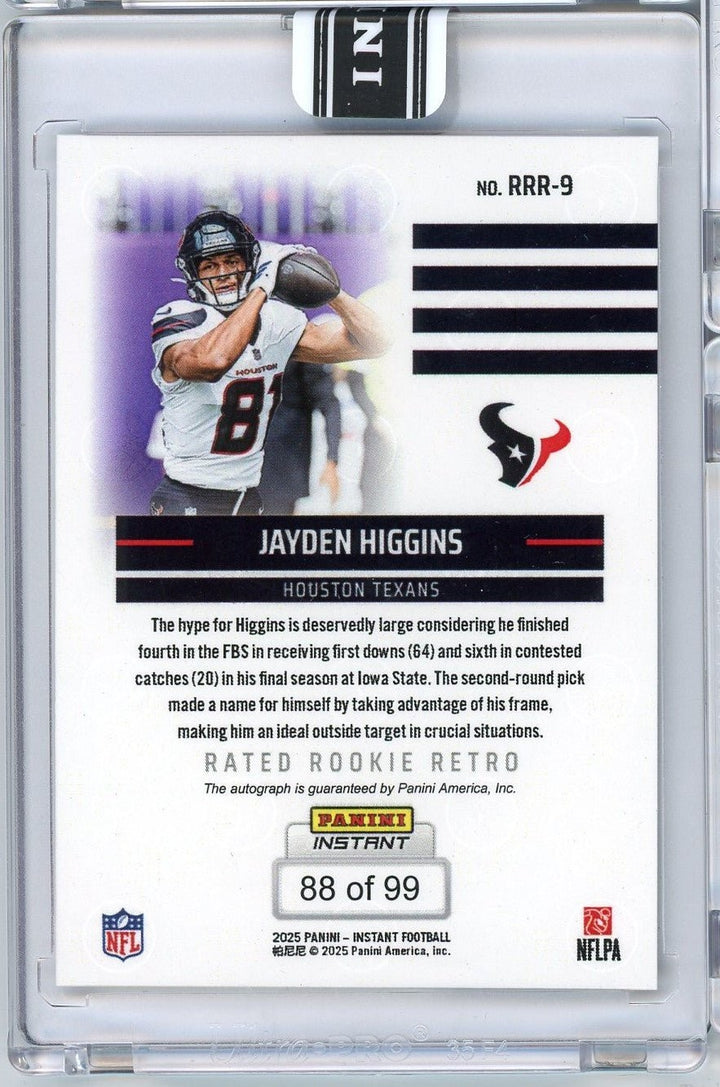 2025 Panini Instant NFL Jayden Higgins #9 Rated Retro Rookie Auto /99 Card