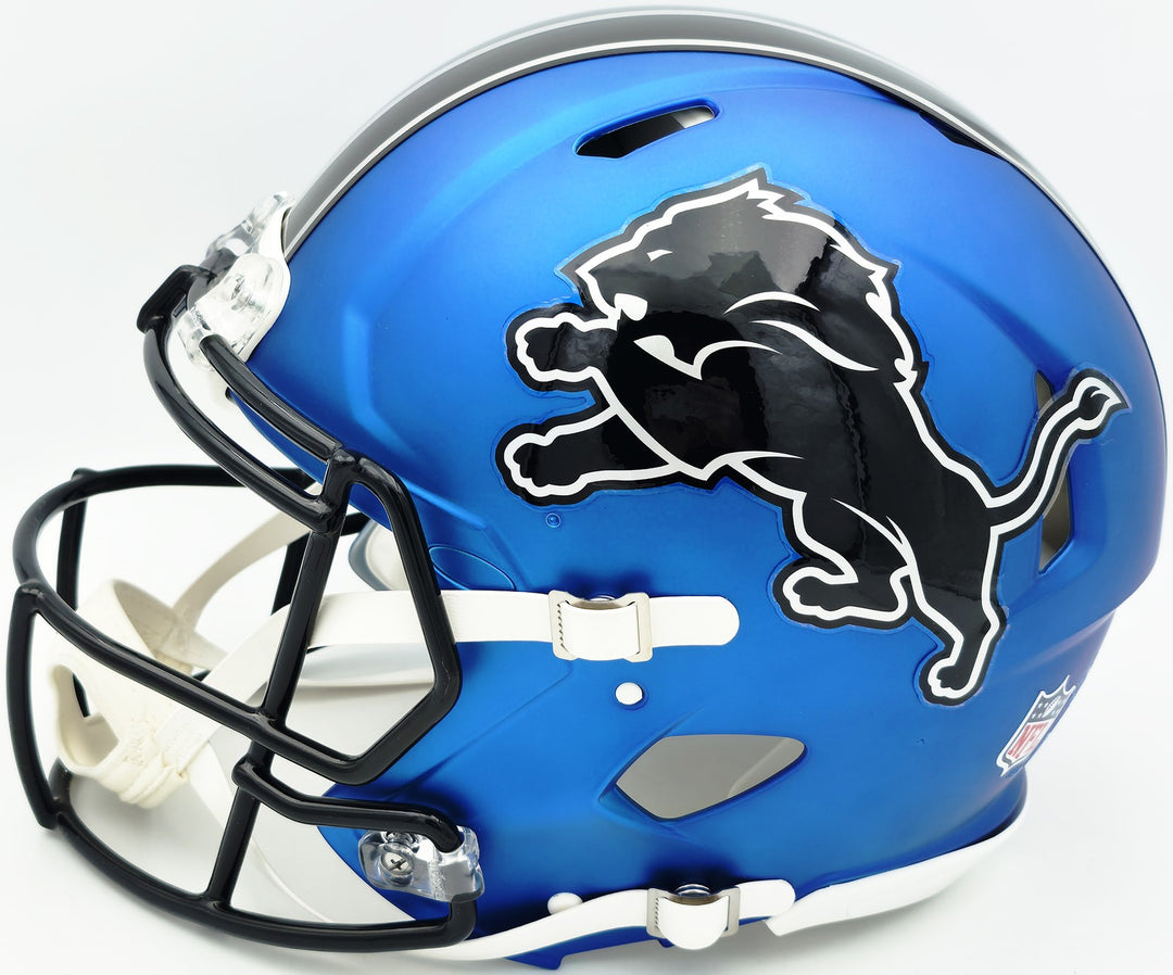 Barry Sanders Auto Lions 2024 Alt Blue Full Size Speed Authentic Helmet Beckett