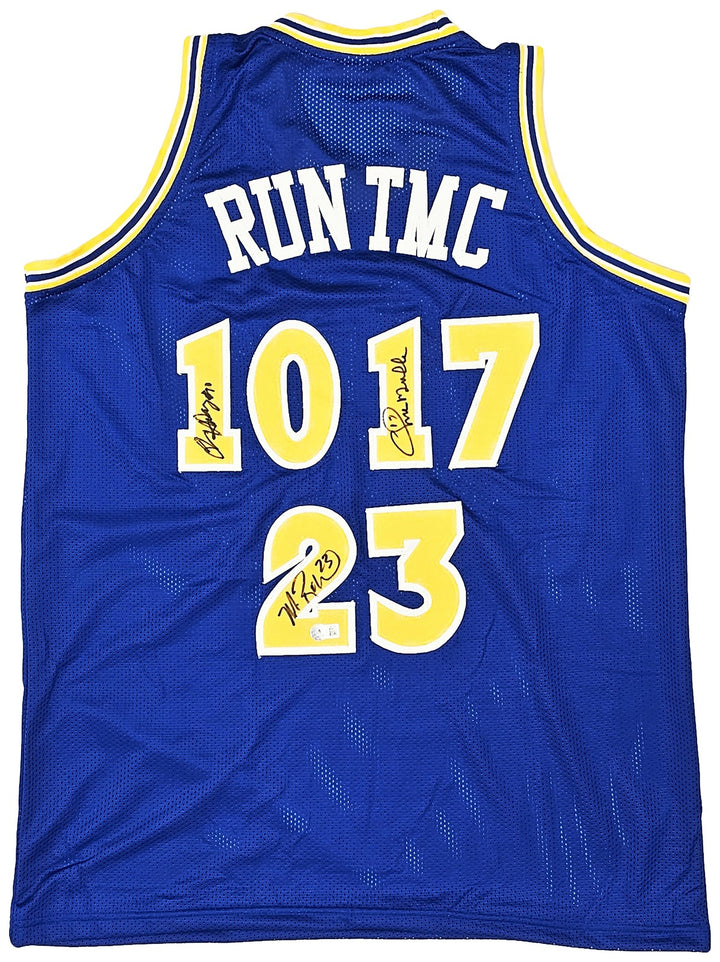 Warriors Chris Mullin, Tim Hardaway & Richmond Auto Blue Jersey Run TMC Beckett