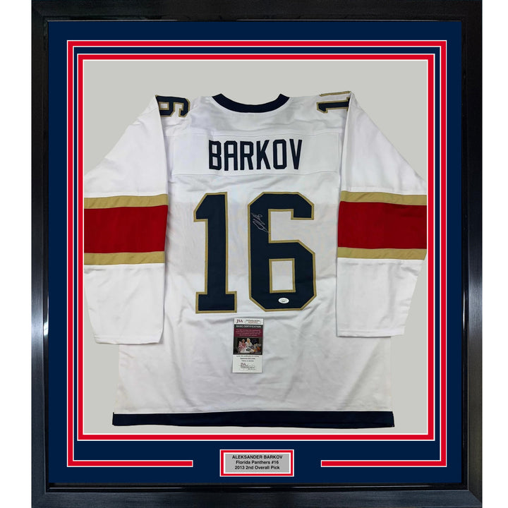 Framed Autographed/Signed Aleksander Barkov 35x39 Florida White Jersey JSA COA