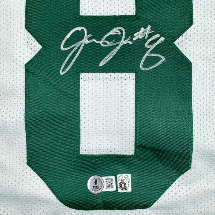 Autographed/Signed Josh Jacobs Green Bay White Football Jersey Beckett BAS COA