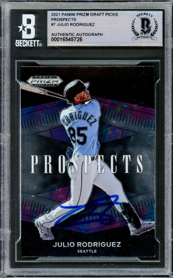 Julio Rodriguez Signed 2021 Panini Prizm Prospects RC #P-JR Mariners Beckett