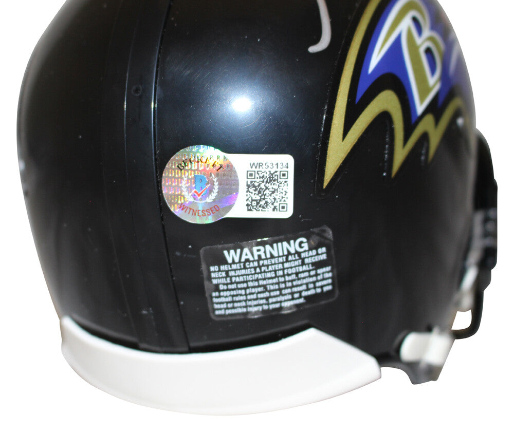 Derrick Mason Autographed Baltimore Ravens VSR4 Mini Helmet Beckett 35584