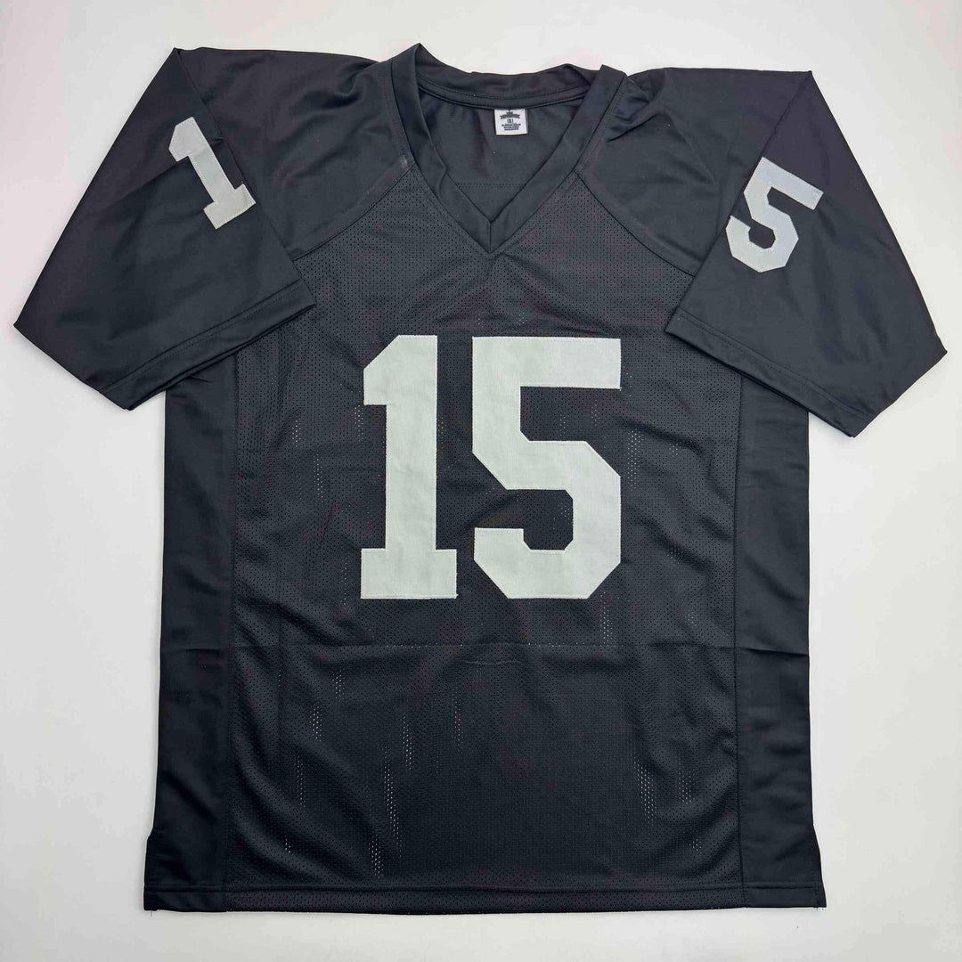 Autographed/Signed Tom Flores Las Vegas Oakland Black Jersey Beckett BAS COA