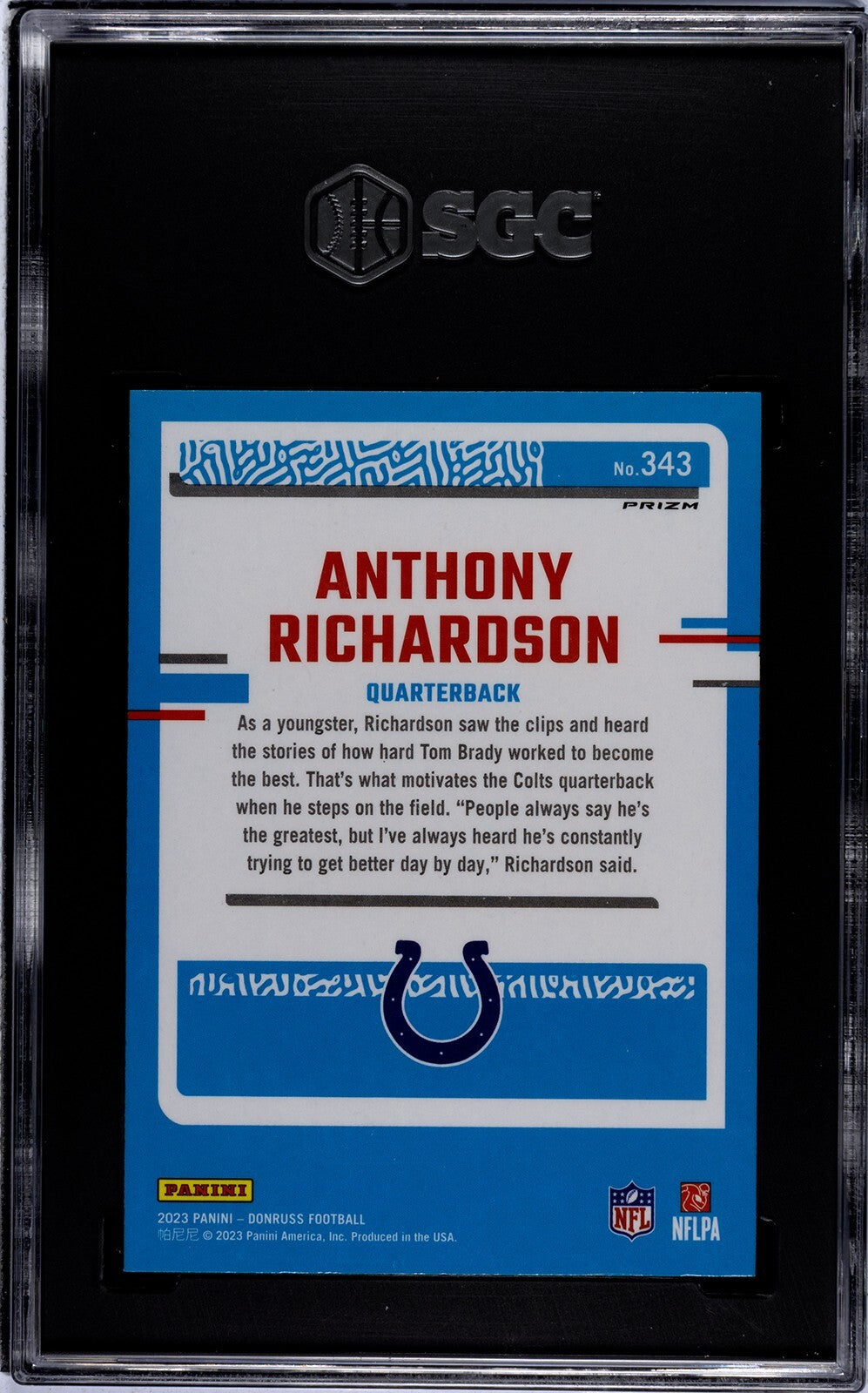 Anthony Richardson 2023 Donruss Optic Red Green Prizm RC - SGC Graded 9.5 MT+