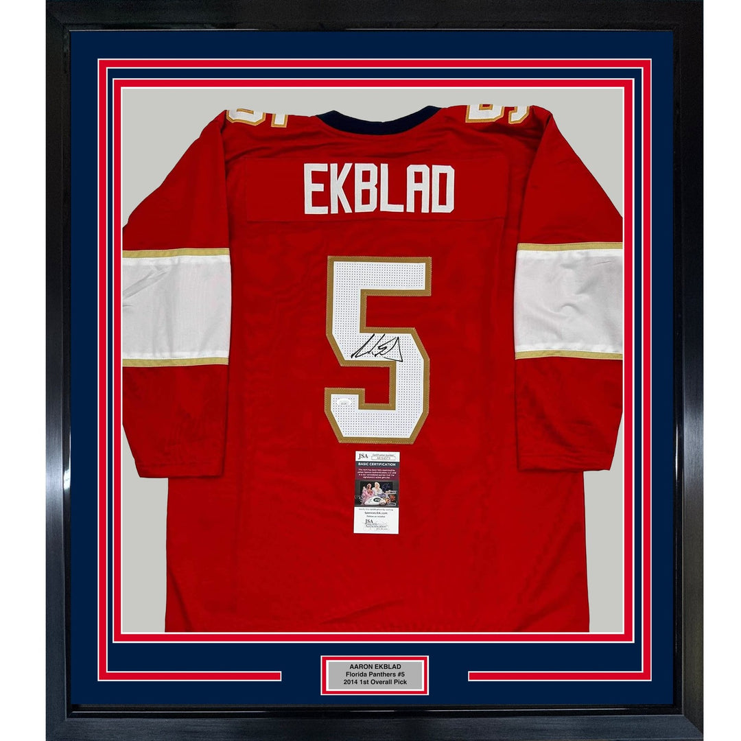 Framed Autographed/Signed Aaron Ekblad 35x39 Florida Red Jersey JSA COA