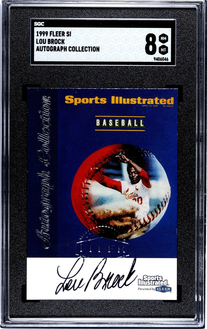 Lou Brock signed 1999 Fleer SI Certified On Card Auto- SGC Graded 8 NM-MT+