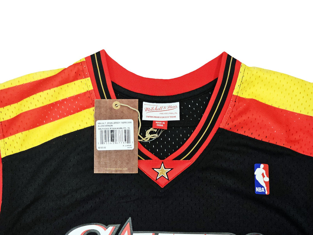 76ers Allen Iverson Auto Black AUTH Mitchell Ness 06 HWC Swingman Jersey L BAS