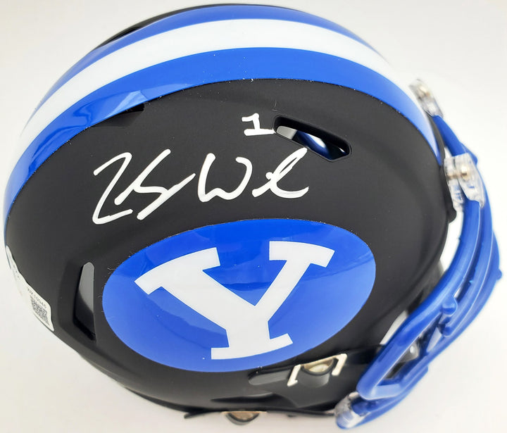 Zach Wilson Signed BYU Cougars Black Speed Mini Helmet Beckett BAS