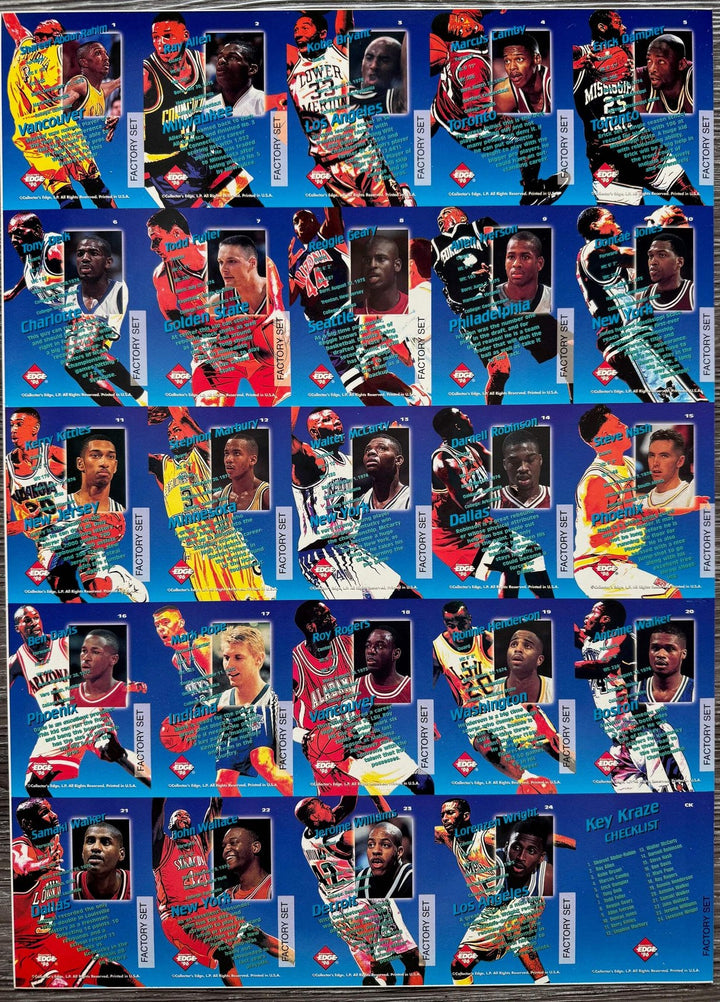 1996 Collectors Edge Key Kraze Uncut Sheet Kobe Bryant Steve Nash Allen Iverson