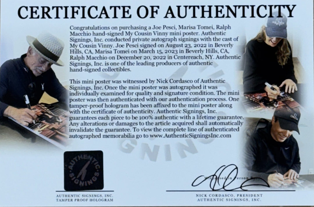 My Cousin Vinny Cast Signed Framed 12x17 Poster Pesci Tomei Macchio Auto ASI COA
