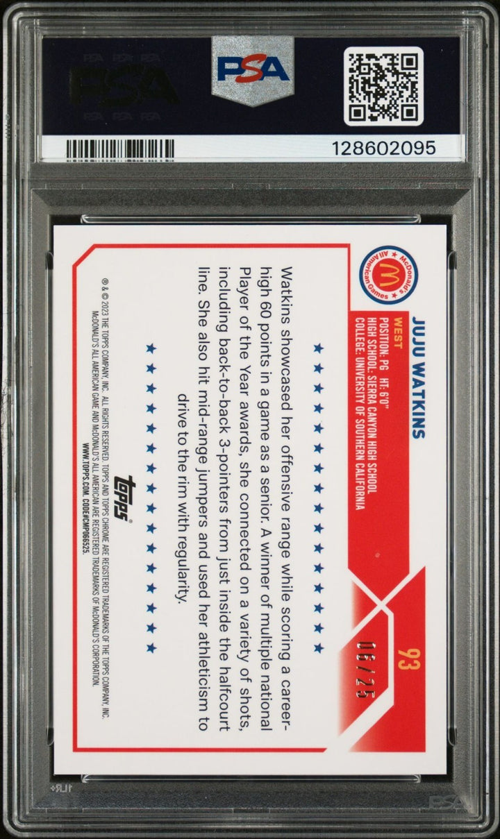 JuJu Watkins Signed 2023 Topps Chrome McDonalds Orange Rookie /25 #93 Psa Auto