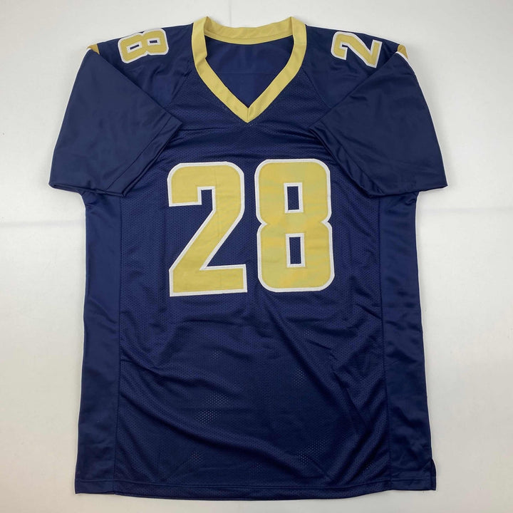 Autographed/Signed Marshall Faulk St. Louis Navy Blue Jersey Beckett COA