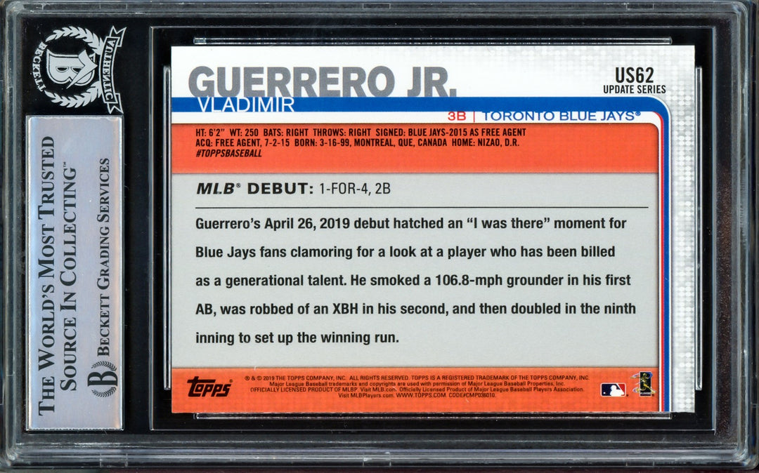 Vladimir Guerrero Jr. Signed 2019 Topps Update RC US62 Toronto Blue Jays Beckett