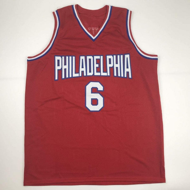 Autographed/Signed Julius Erving Dr. J Philadelphia Red Jersey Beckett COA