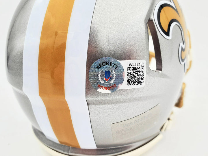 Drew Brees Signed Saints Flash Silver Speed Mini Helmet "SB XLIV MVP" Beckett