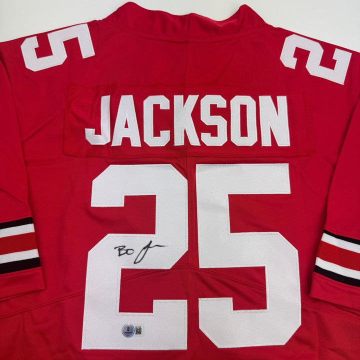 Autographed/Signed Lamar Bo Jackson Ohio State Red College Jersey BAS COA