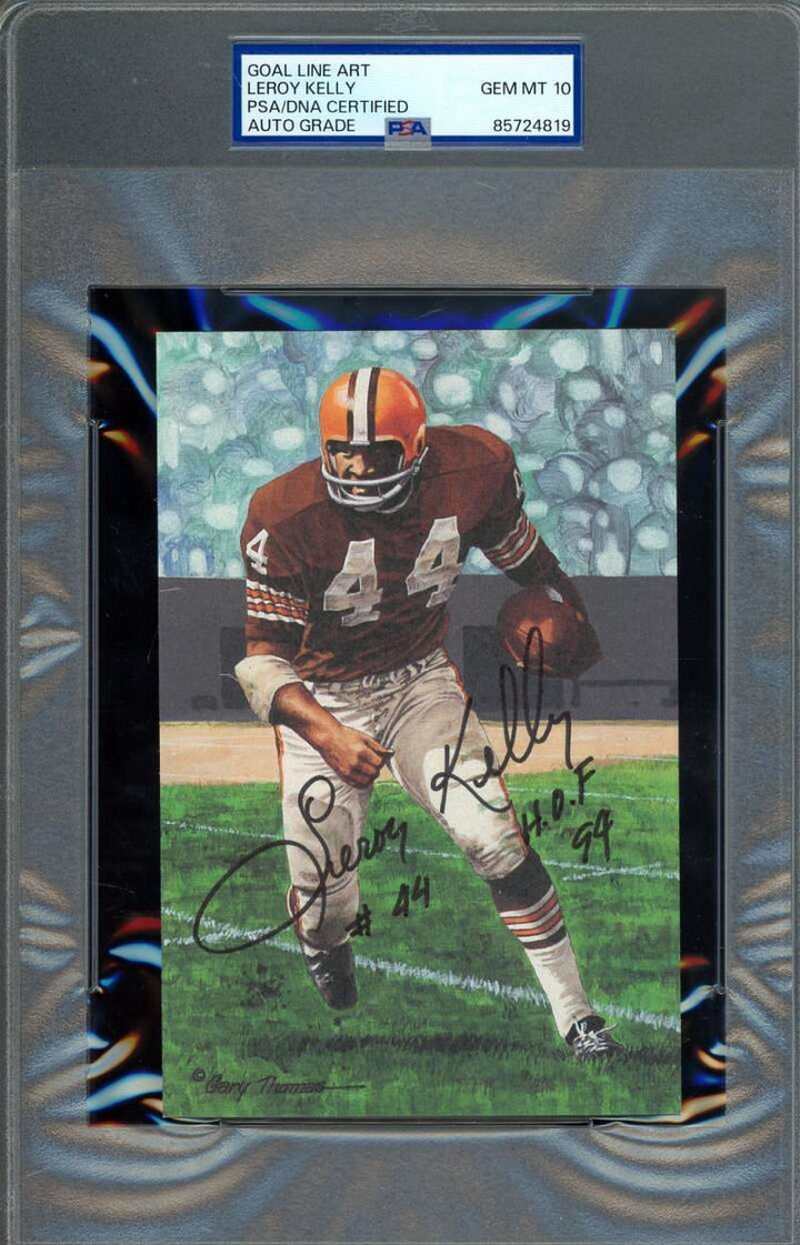 Leroy Kelly Gem Mint 10 PSA DNA Signed Goal Line Art Card GLAC Auto HOF 94