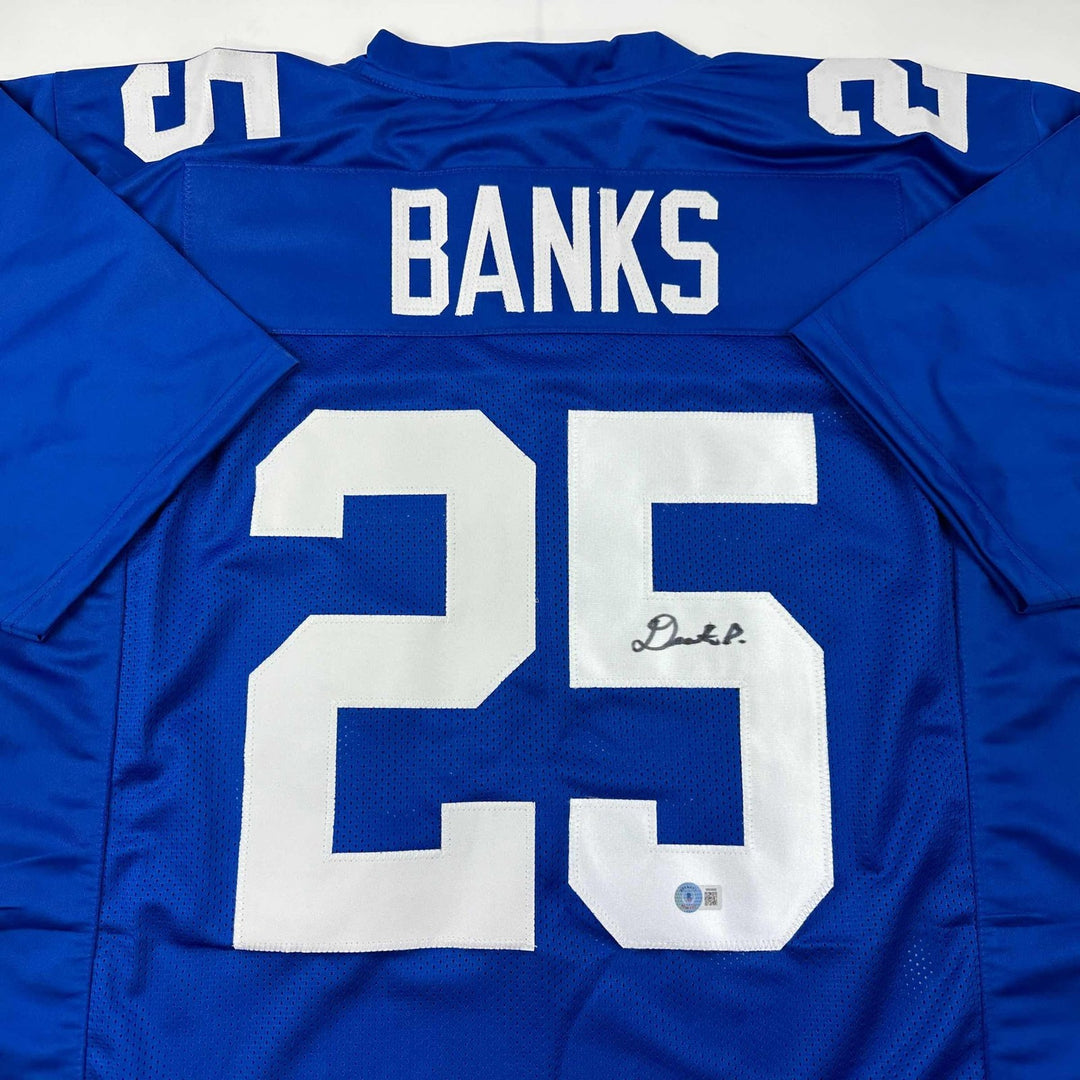 Autographed/Signed Deonte Banks New York Blue Jersey Beckett BAS COA