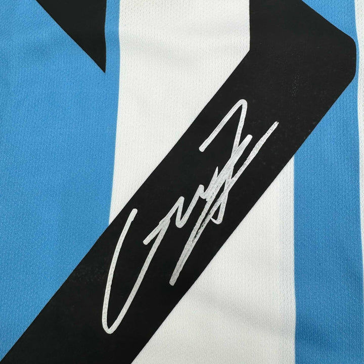 Framed Autographed/Signed Alejandro Garnacho 35x39 Argentina Blue Jersey BAS COA