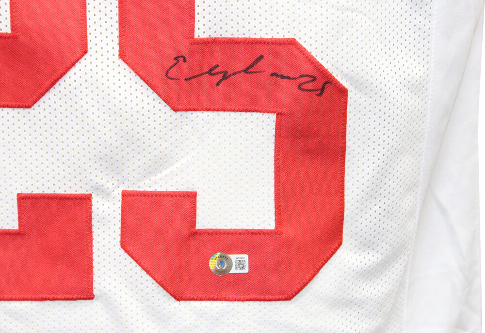 Elijah Mitchell Autographed/Signed Pro Style White Jersey Beckett 40310