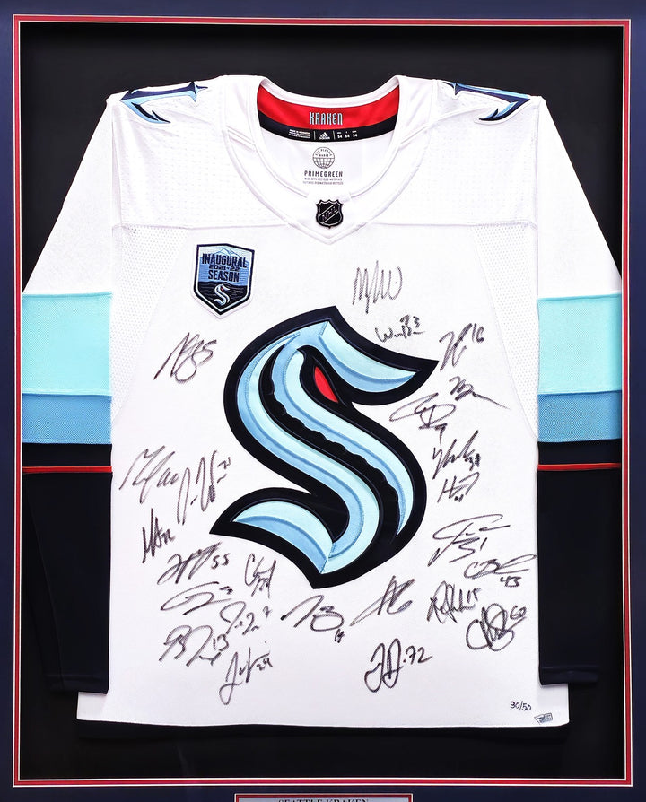 Kraken 2021-22 Inaugural Signed Framed White Adidas Jersey 24 Sigs Fanatics Holo