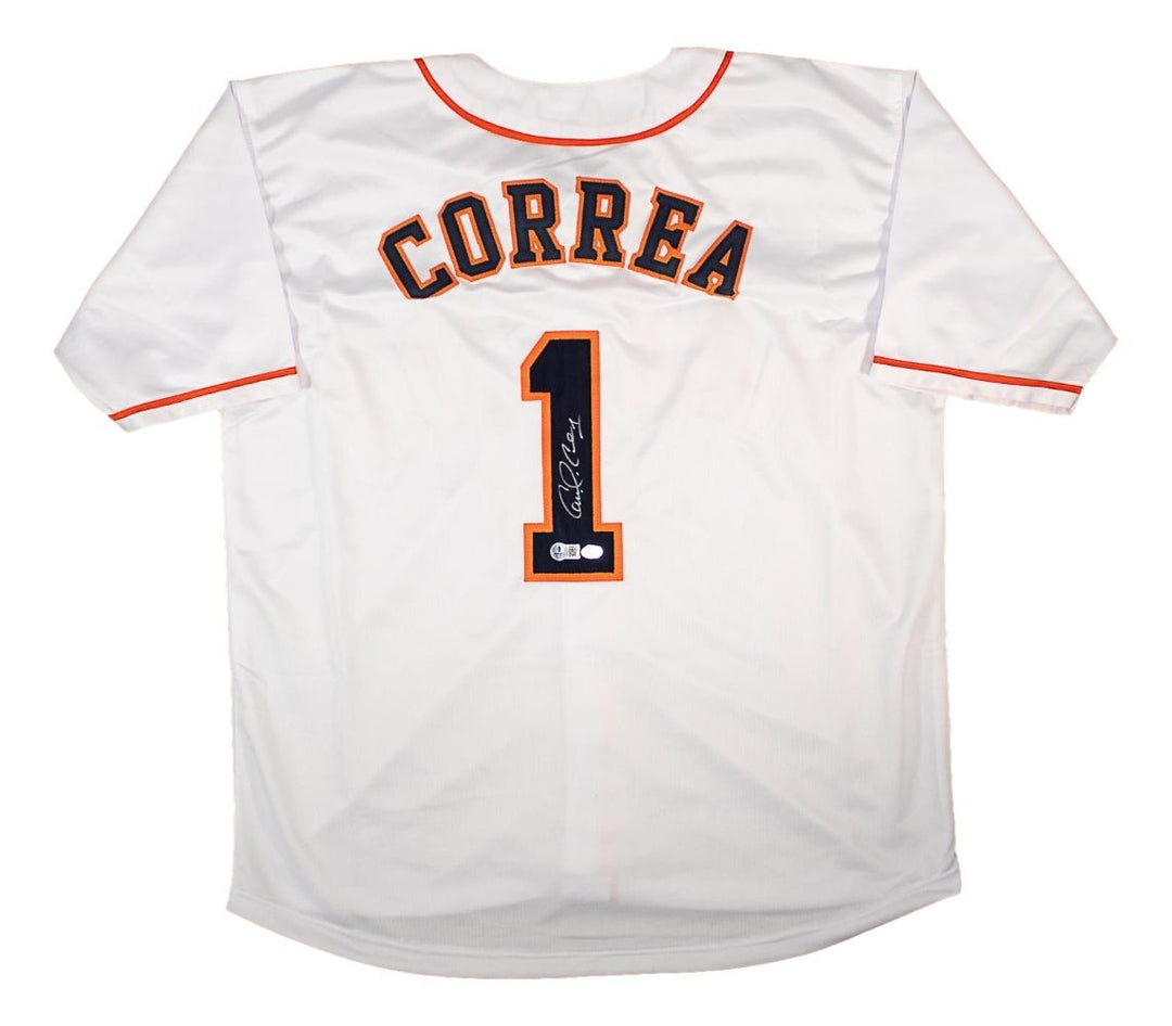 Carlos Correa Houston Signed White Baseball Jersey BAS