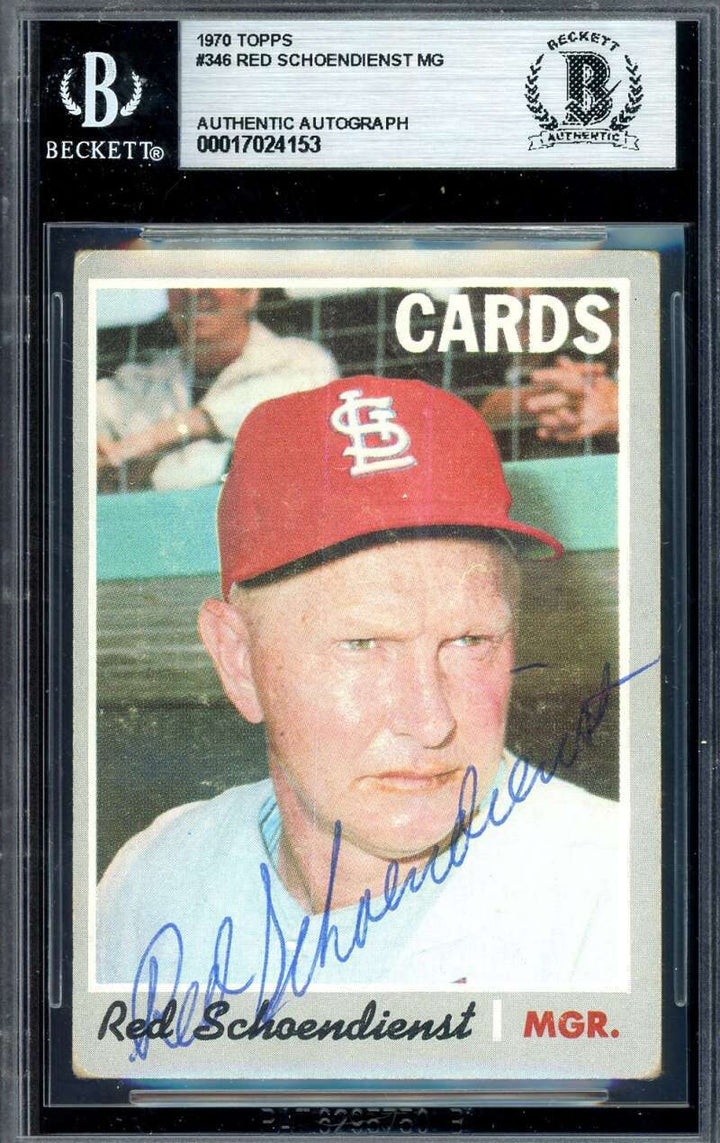 Red Schoendienst Beckett BAS Signed 1970 Topps Autograph