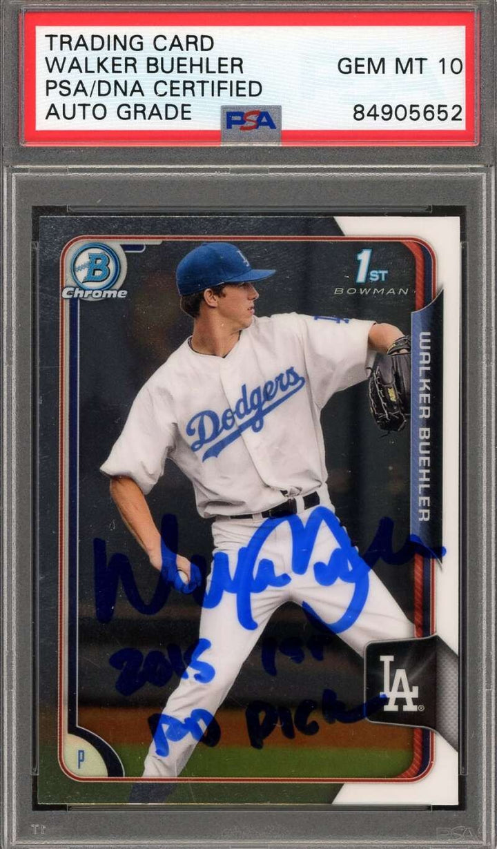 Walker Buehler Gem Mint 10 PSA DNA Signed 2015 1st Bowman Chrome Autograph Rooki