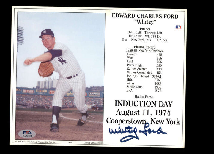 Whitey Ford PSA DNA Signed 8x10 Photo Autograph Yankees
