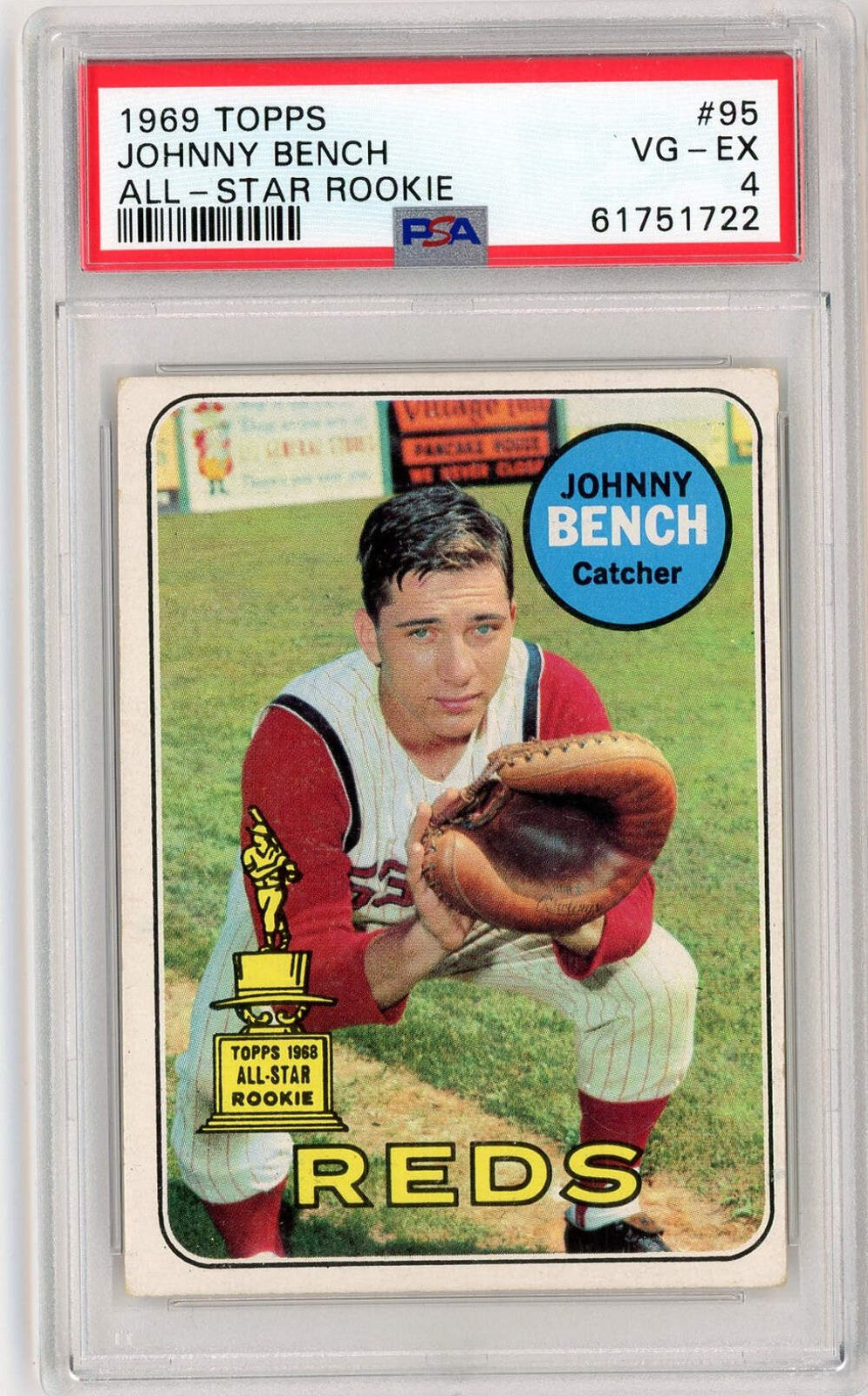 Graded 1969 Topps Johnny Bench #95 All-Star Rookie Cup Baseball Card PSA 4