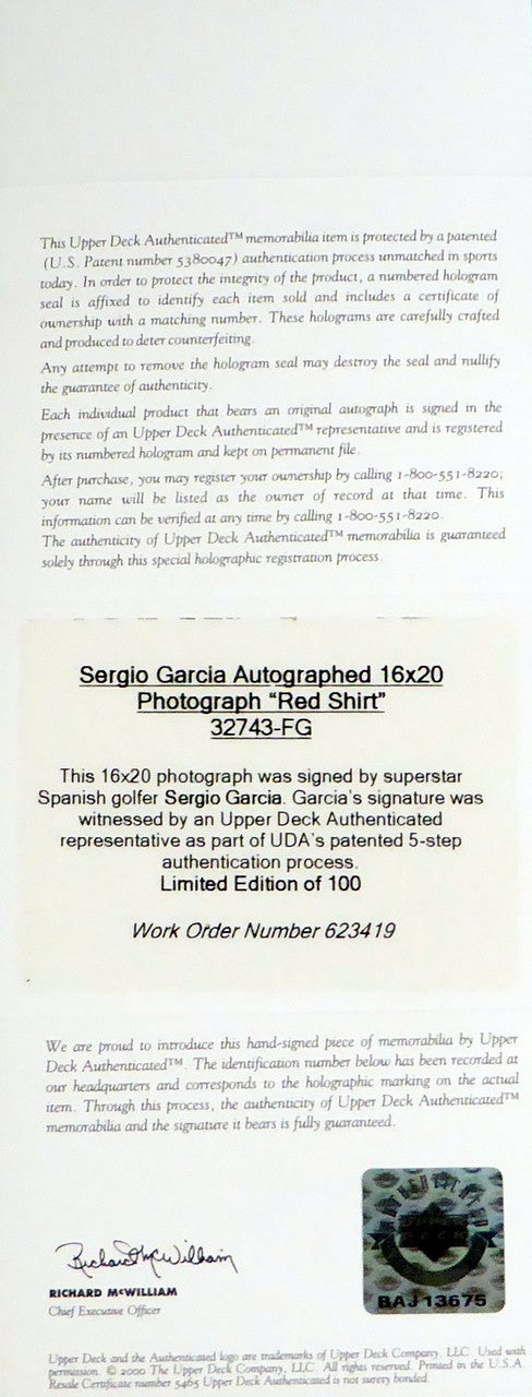 Sergio Garcia Signed Framed 16x20 Photo LE #/100 UDA Holo