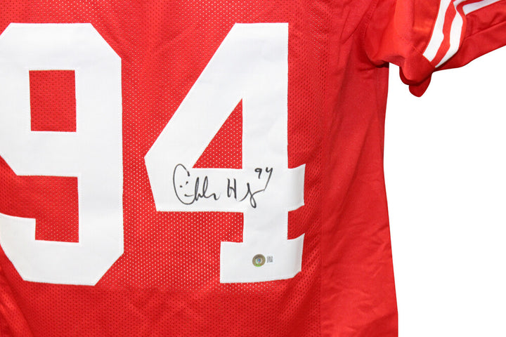 Charles Haley Autographed/Signed Pro Style Red XL Jersey Beckett 40281