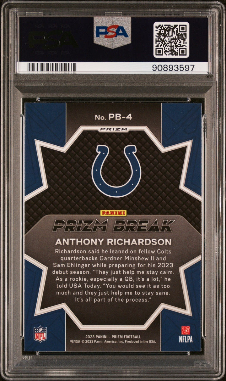 Graded 2023 Panini Prizm Anthony Richardson #PB4 No Huddle Card PSA 10