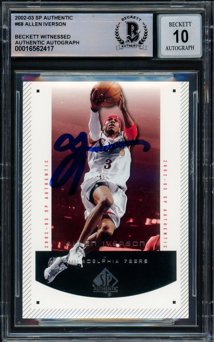 Allen Iverson Auto 2002-03 SP Authentic Card 68 76ers Auto 10 Beckett Witnessed