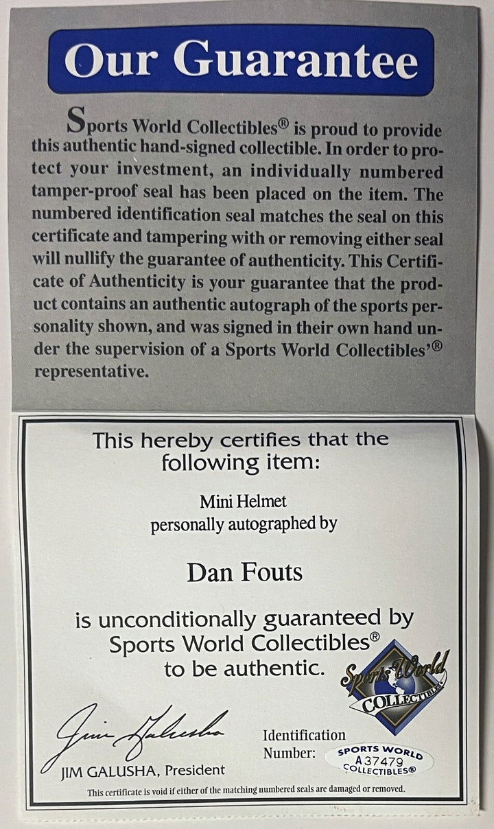 Dan Fouts signed San Diego Chargers NFL Riddell TB Mini Helmet -Sports World COA