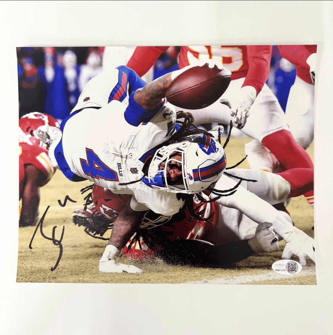 Autographed/Signed James Cook Buffalo Bills 8x10 Football Photo JSA COA