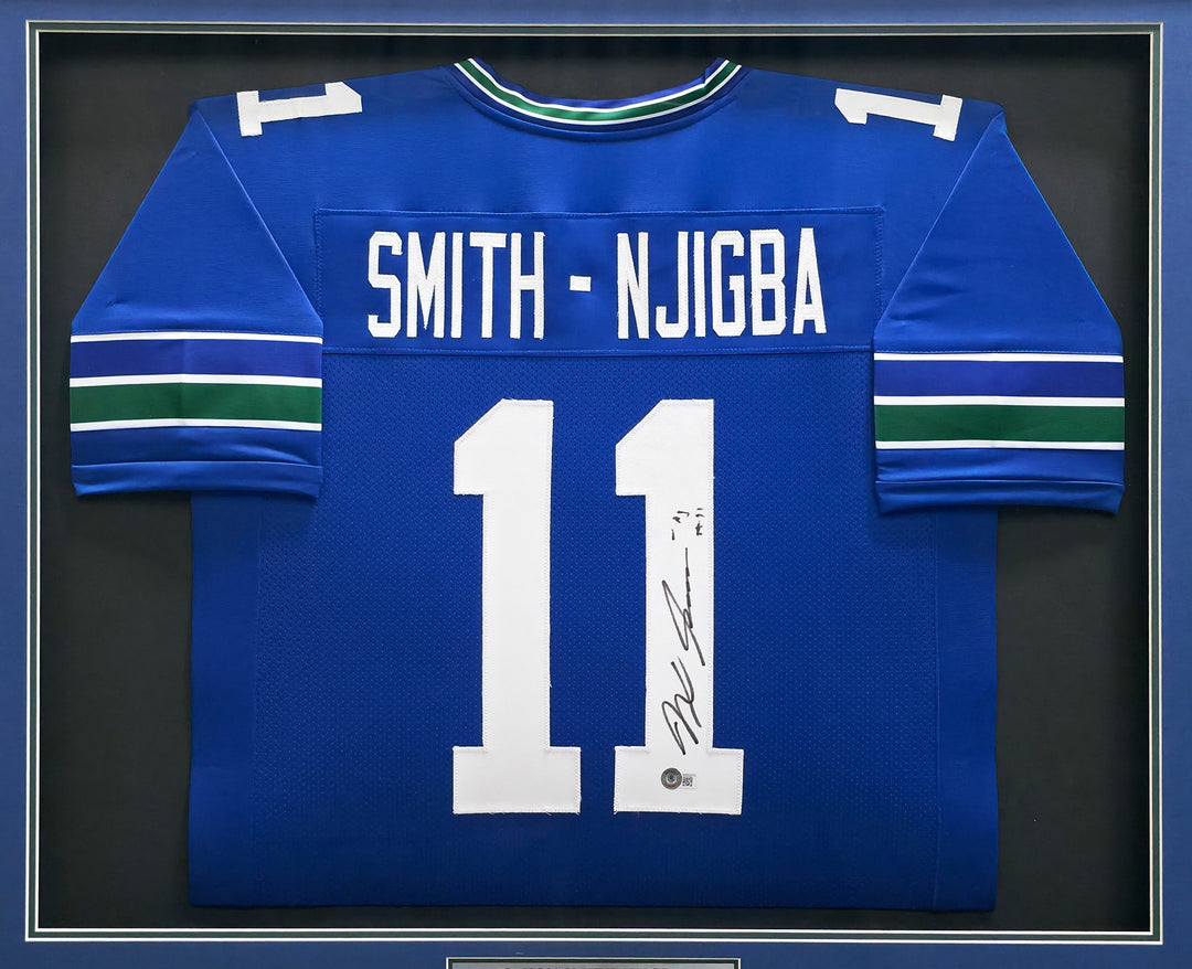 Jaxon Smith-Njigba Signed Framed Seahawks Blue Jersey Beckett BAS