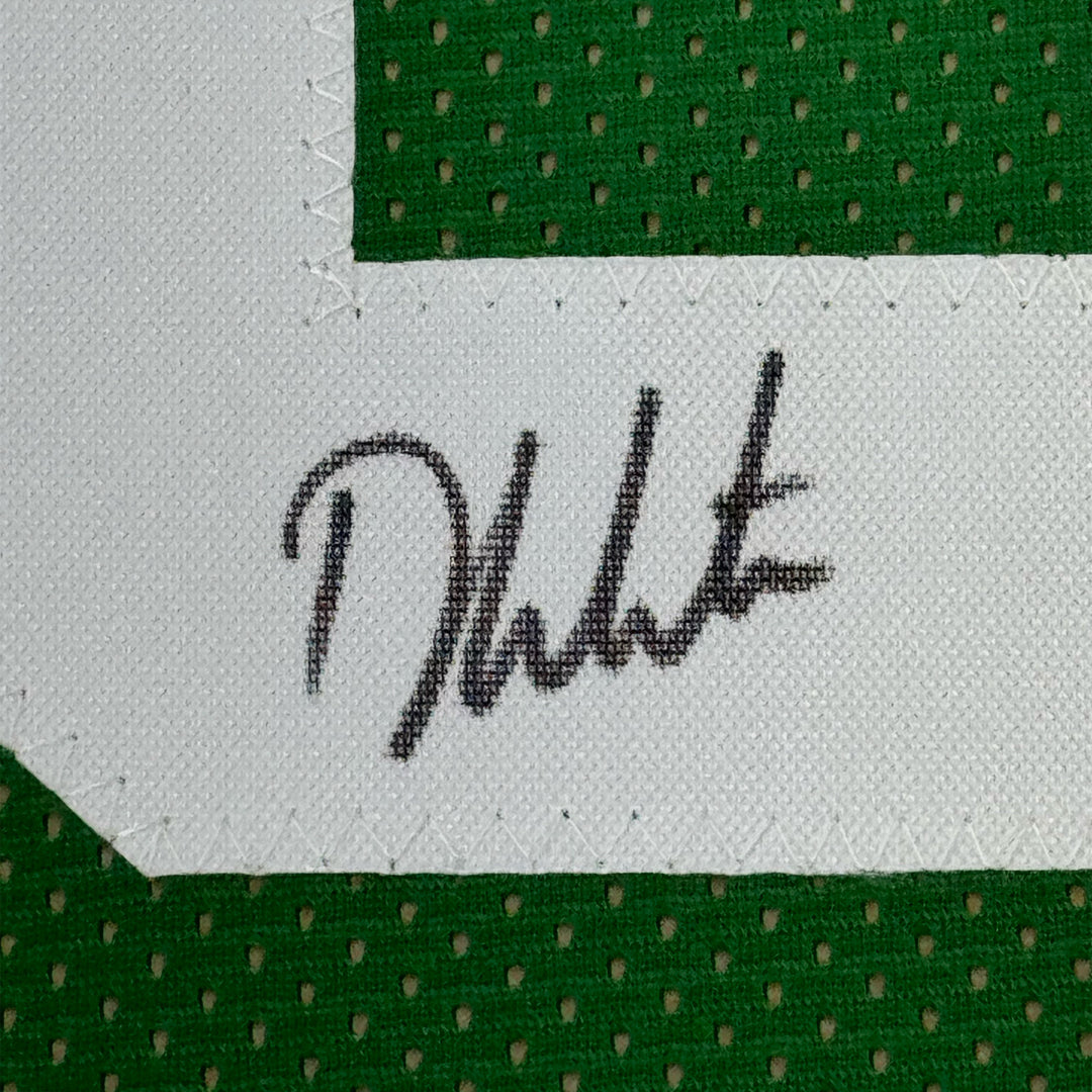 Framed Autographed/Signed Derrick White 35x39 Boston Green Basketball Jersey JSA