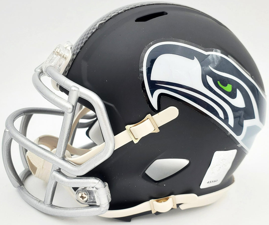 Russell Wilson Signed Seahawks Matte Black Speed Mini Helmet In Silver RW Holo