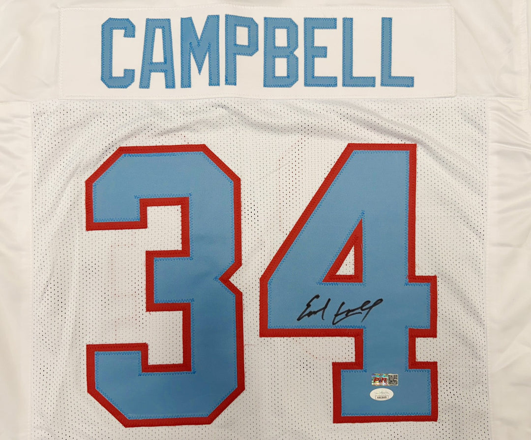 Earl Campbell Signed Oilers White Custom Jersey JSA Witness