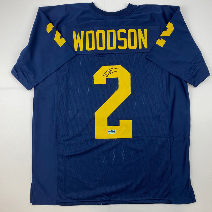 Facsimile Autographed Charles Woodson Michigan Blue Reprint Jersey Size Men's XL