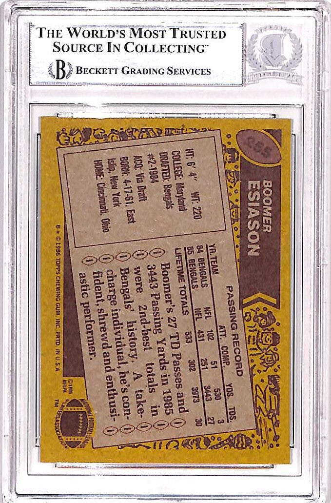 Boomer Esiason Signed 1986 Topps #255 Trading Card Grade 10 Auto BAS 42593