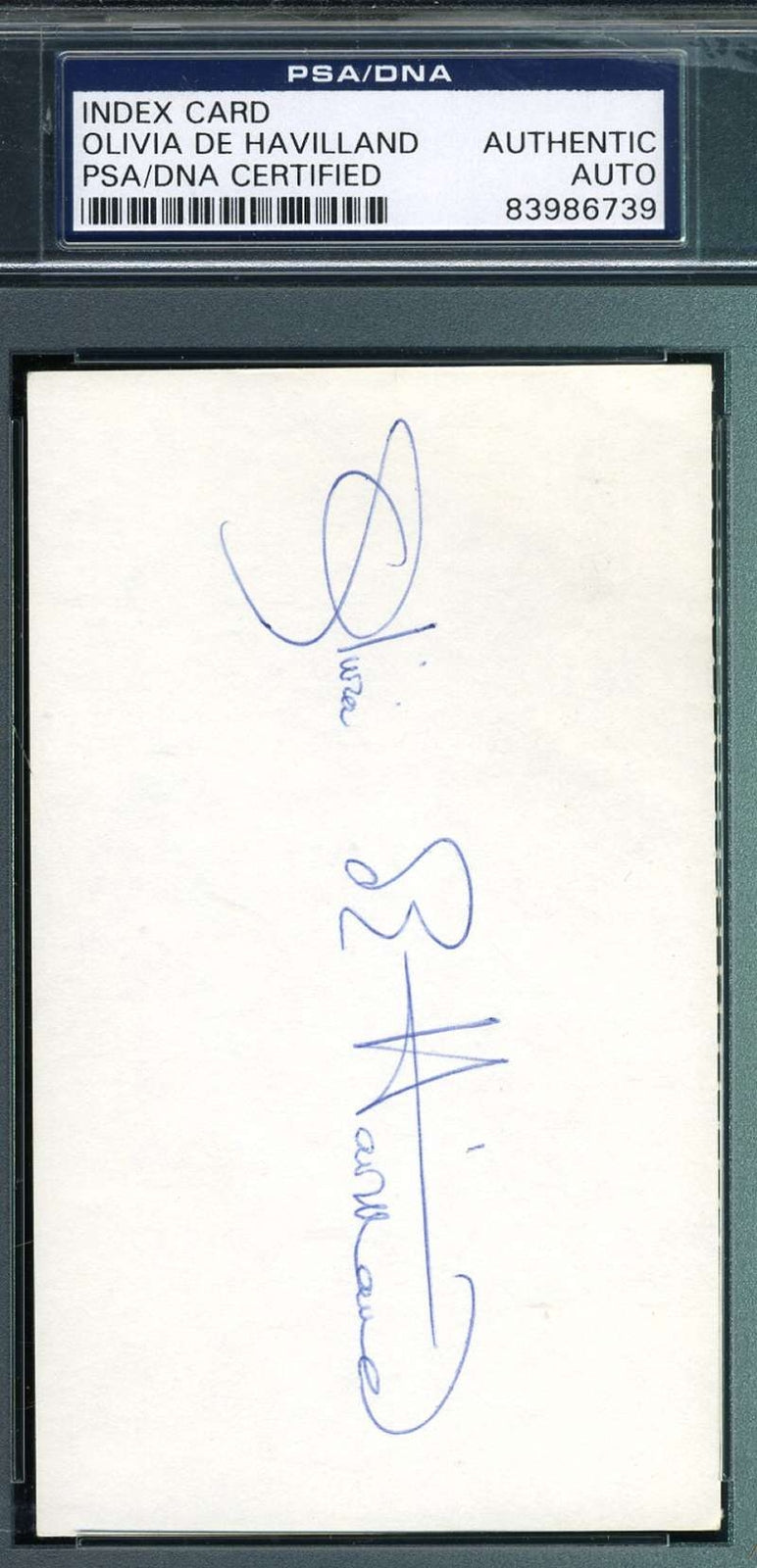 Olivia De Havilland Signed Psa/dna 3x5 Index Card Authentic Autograph