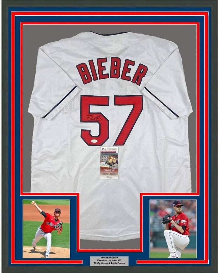 FRAMED Signed SHANE BIEBER 35x39 Cleveland White Jersey JSA COA Auto
