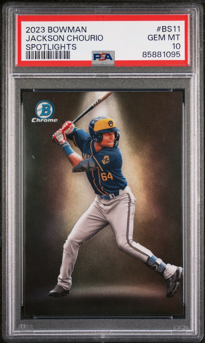Graded 2023 Bowman Jackson Chourio #BS11 Spotlights Rookie Card PSA 10