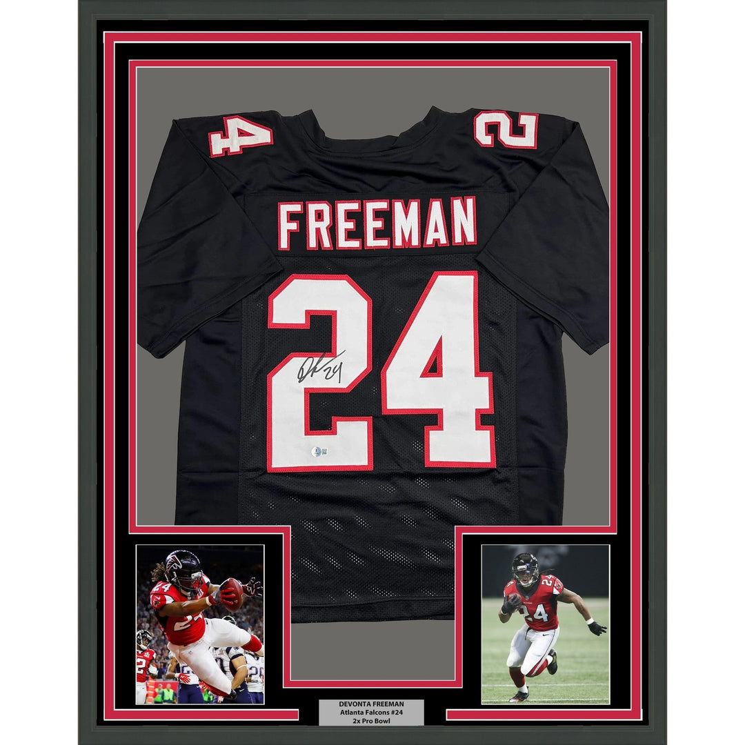 Framed Signed Devonta Freeman 35x39 Atlanta Black Jersey Beckett COA