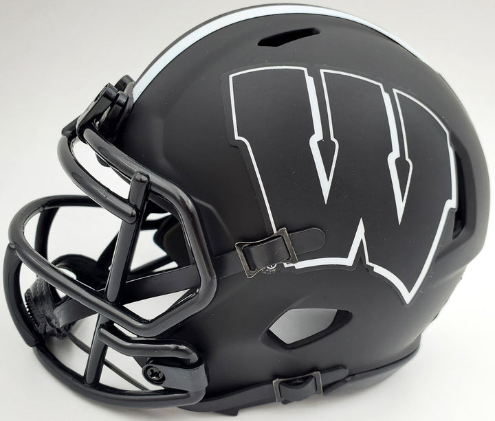 Russell Wilson Signed Wisconsin Badgers Black Eclipse Speed Mini Helmet RW Holo